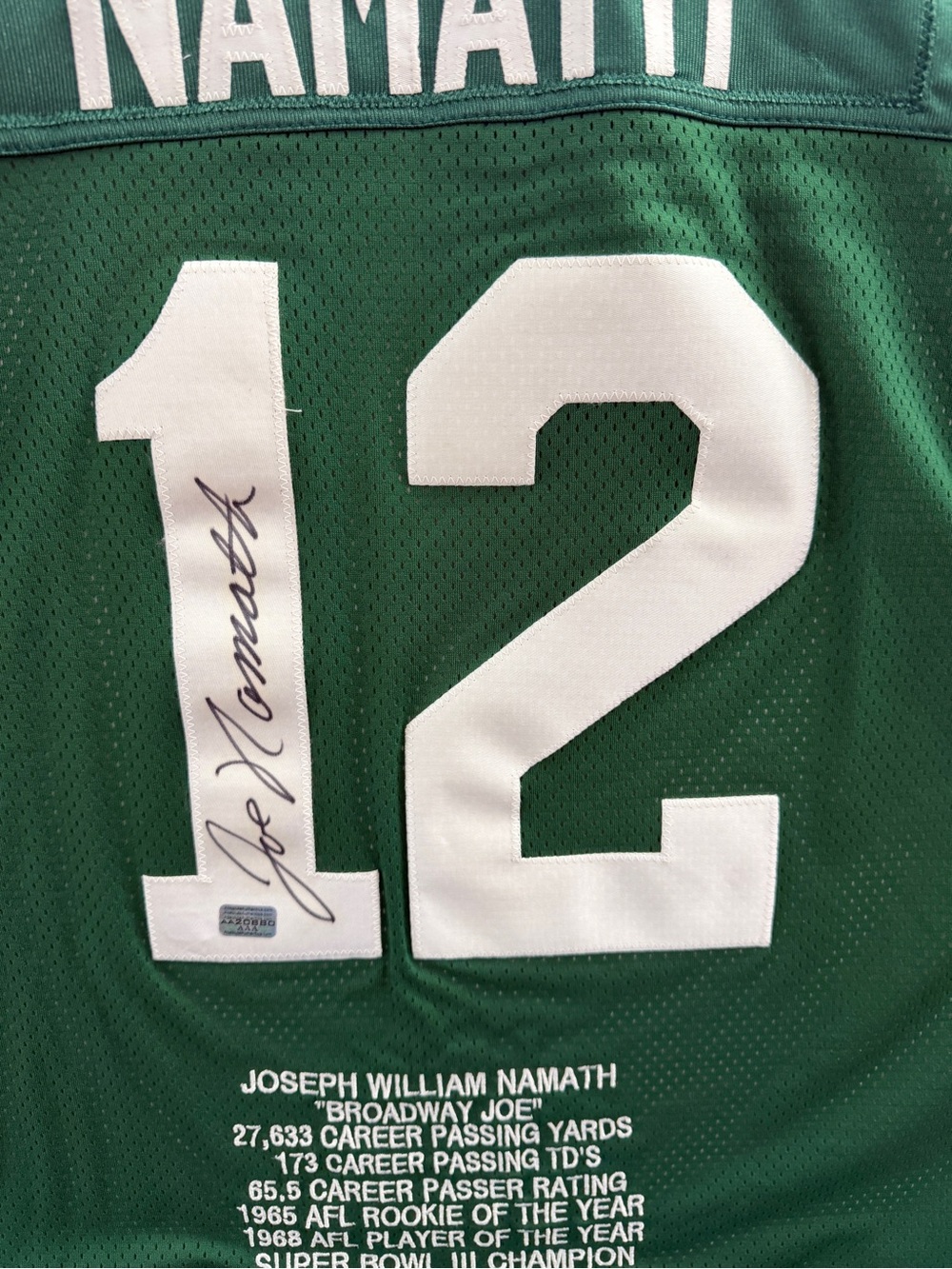 Joe Namath #12 Green Signed Jersey - Picture 2 of 4